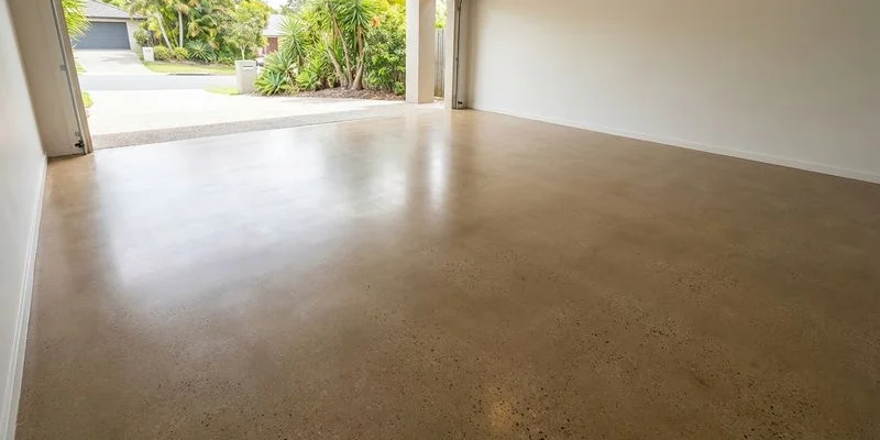 Grind and seal concrete floor with satin finish in a Gold Coast residential garage showing clean uniform appearance